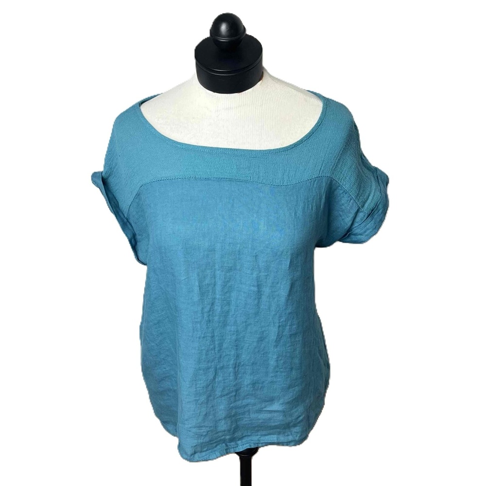 NWT Lagenlook Linen Short Sleeve Boat Neck Relaxed Fit Top Size Small Bellambra‎